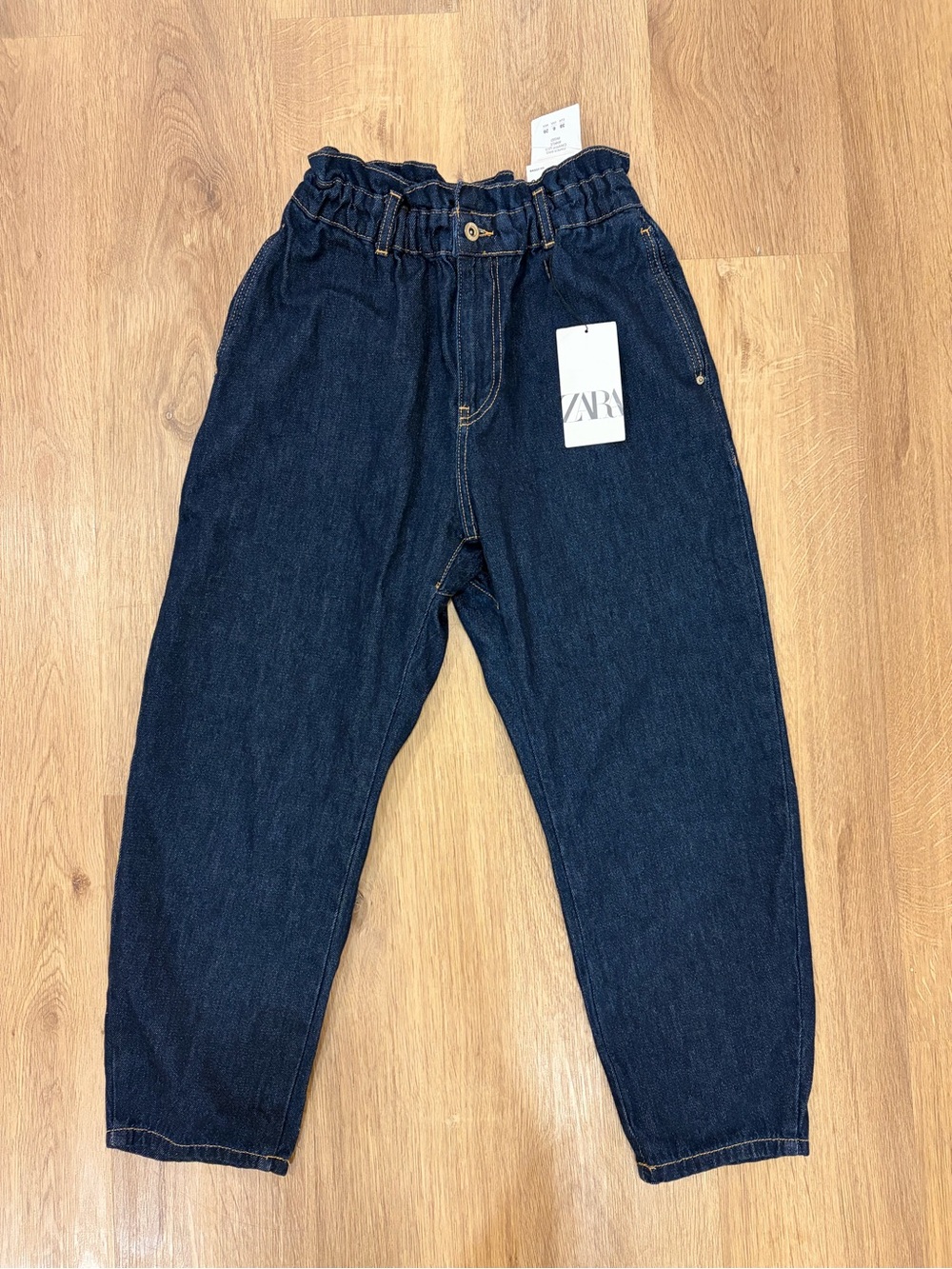 ZARA Women’s paper bag denim Pants Elastic Waist Denim Pants